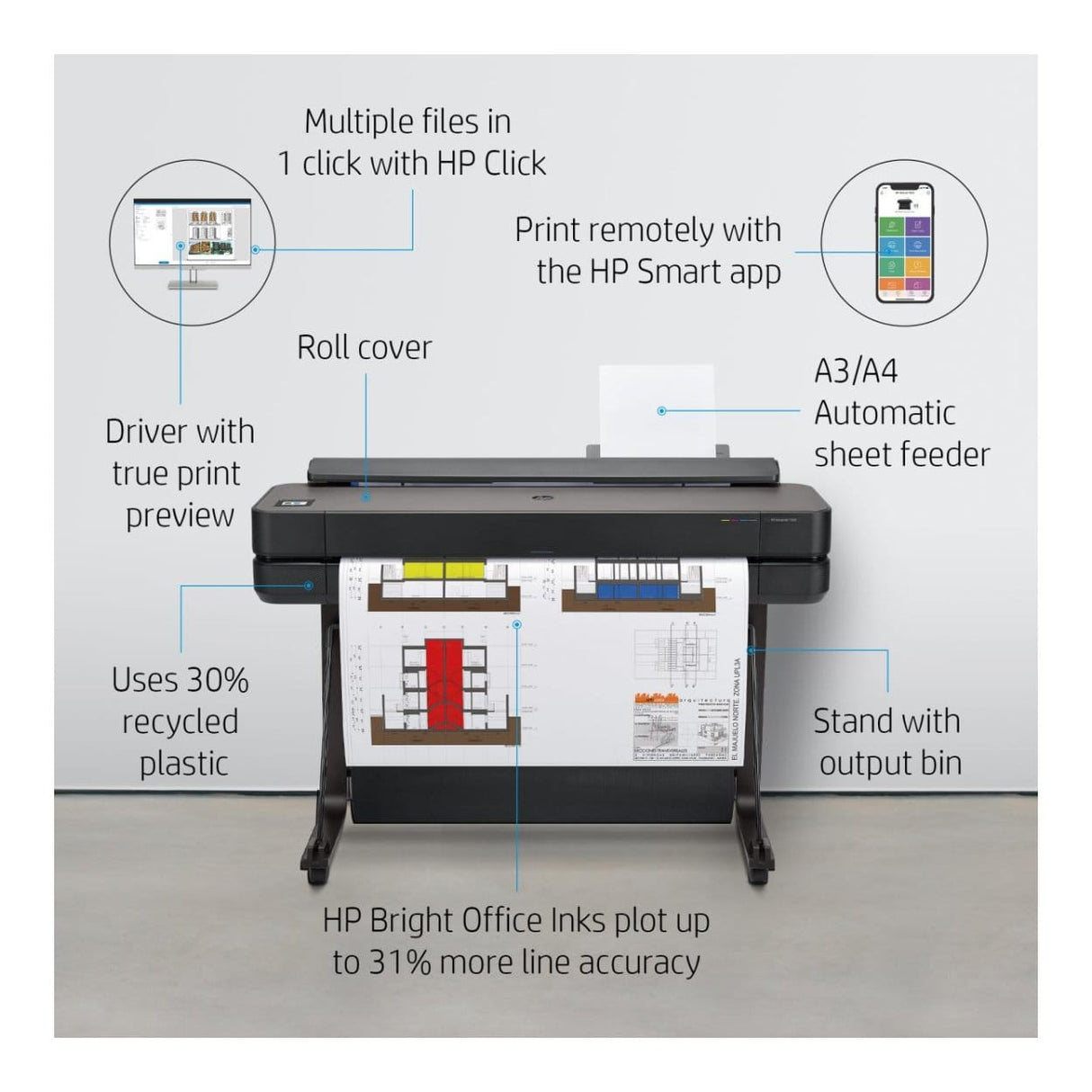 HP Designjet T630 Wi-Fi Inkjet Colour Large Format Printer 5HB11D