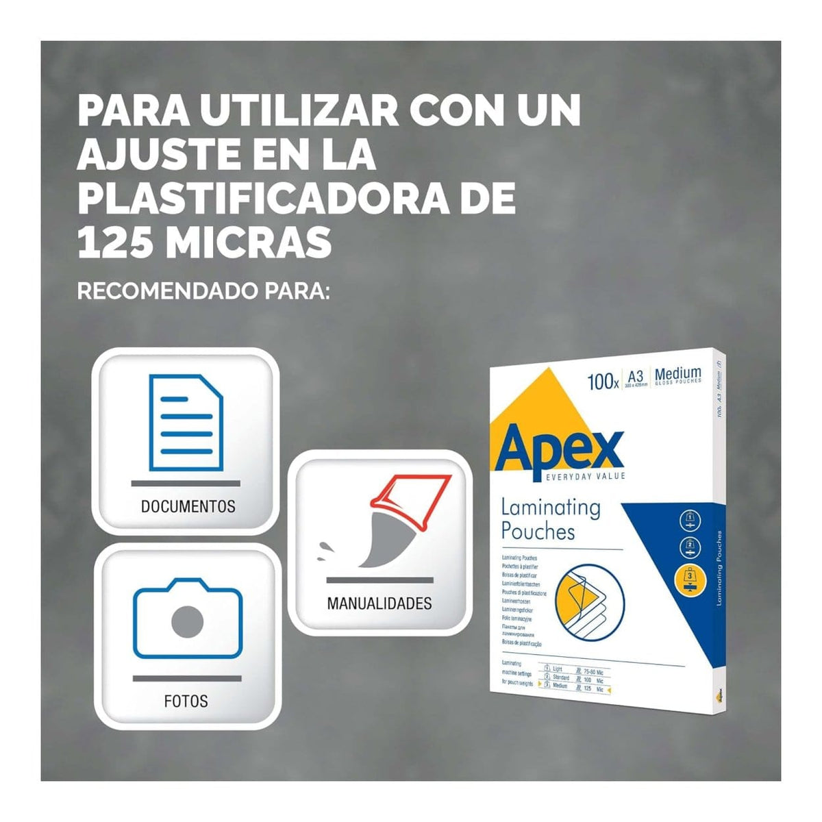 Fellowes Apex Medium A3 125 Micron Laminating Pouch 100-pack 6003401