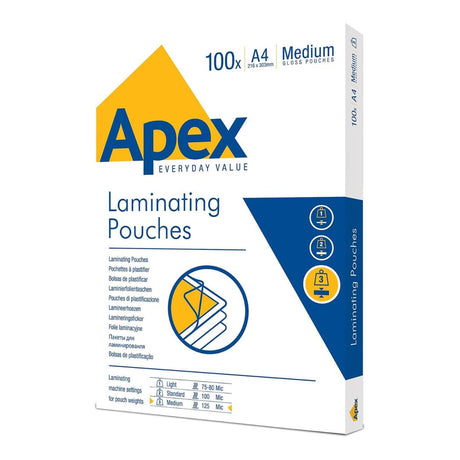 Fellowes Apex Medium A4 250 Microns Laminating Clear Pouch 100-pack 6003501