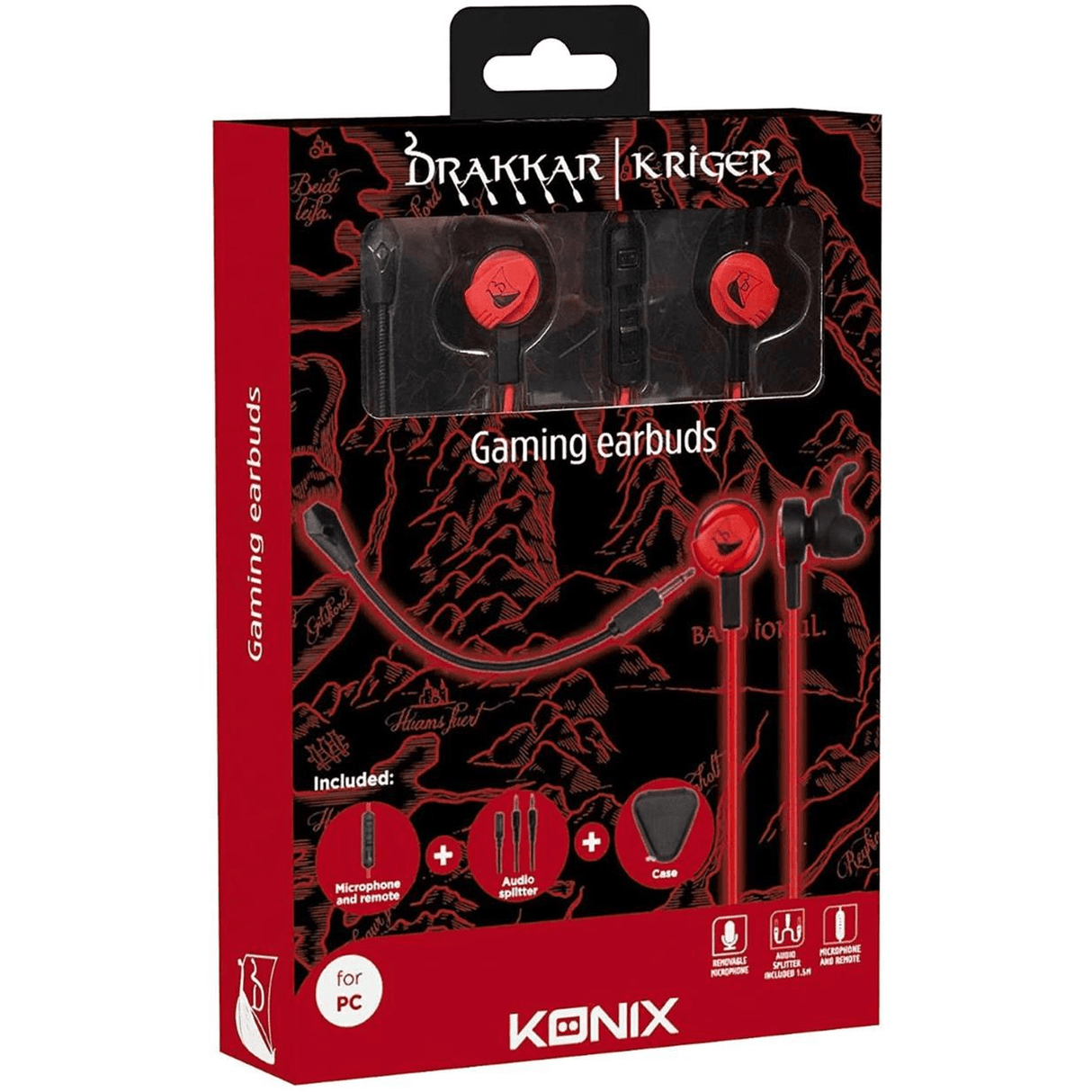 Konix Drakkar Kriger Wired In-Ear Headphones Red 61881105092
