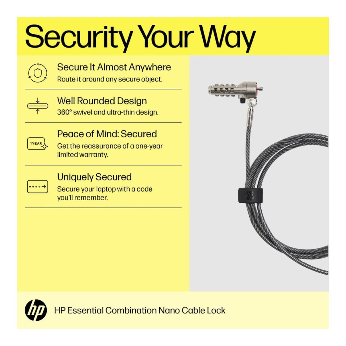 HP Essential Nano Combination Cable Lock 63B31AA