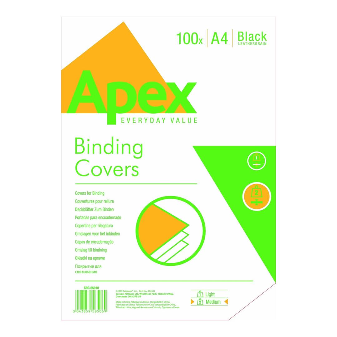 Fellowes Apex A4 Leatherboard Binding Covers Black 100-pack 6501001