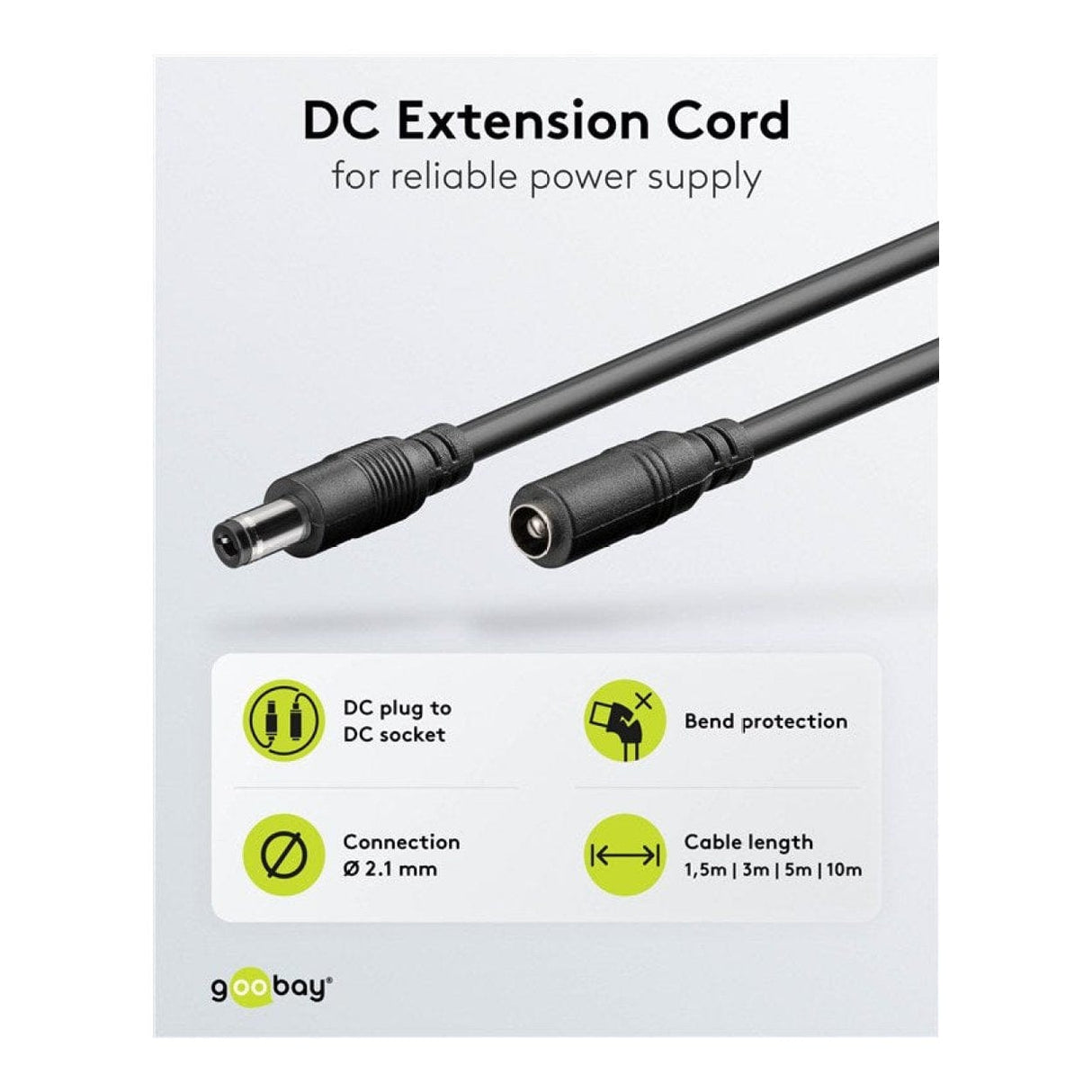 Goobay 5.5x2.1mm DC Extension Cable Black 71399