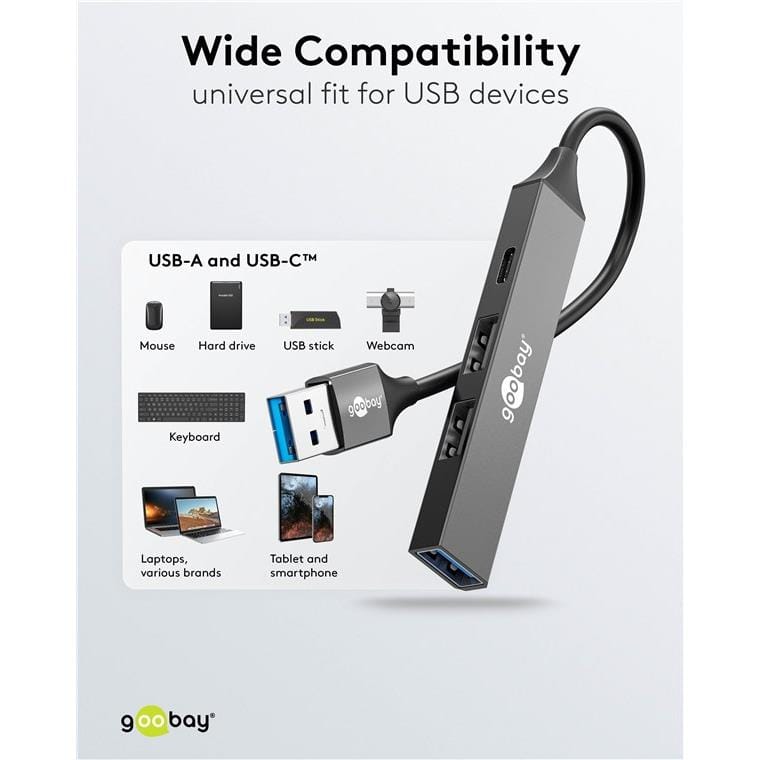 Goobay USB 3.2 Gen 1 Type-A 5000 Mbit/s Interface Hub Light Grey 74458