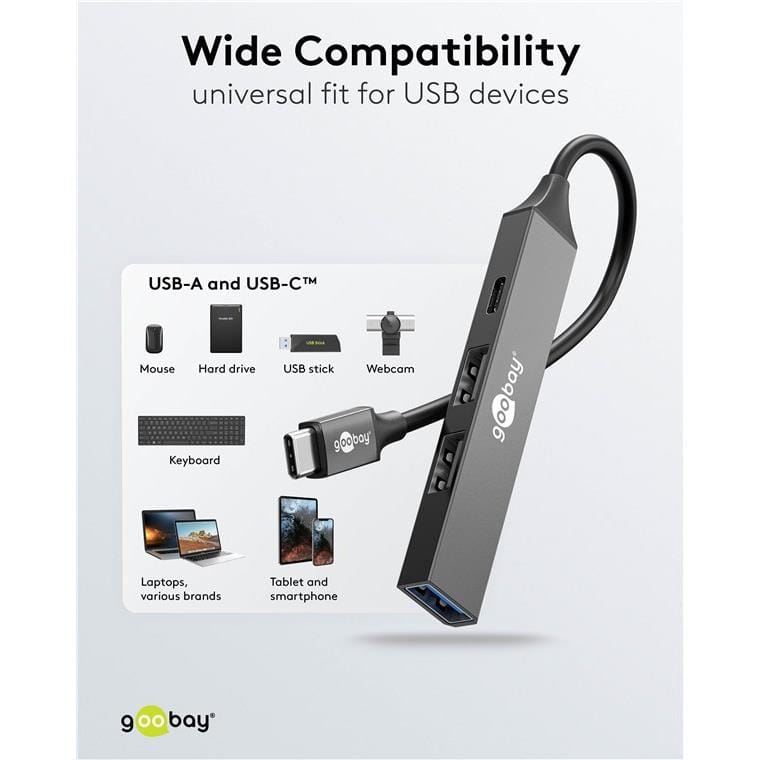 Goobay USB 3.2 Gen 1 Type-C 5000 Mbit/s Interface Hub Light Grey 74459