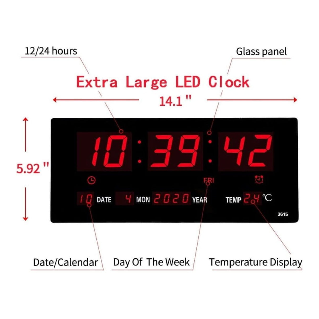 P Concepts Digital 20x30cm Wall Clock Black 78765433456