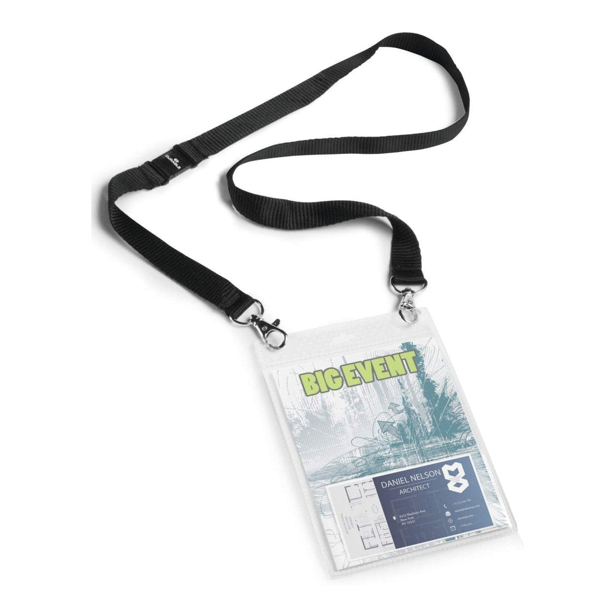 Durable Name Bagde A6 With Textile Lanyard Complete Kit 10-pack 852501