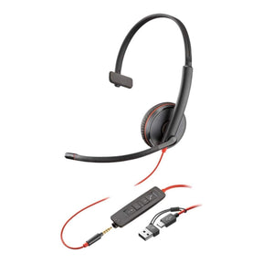 Poly Blackwire 3215 Monaural USB-C Headset with 3.5mm Plug and USB-C/A Adapter 8X227A6