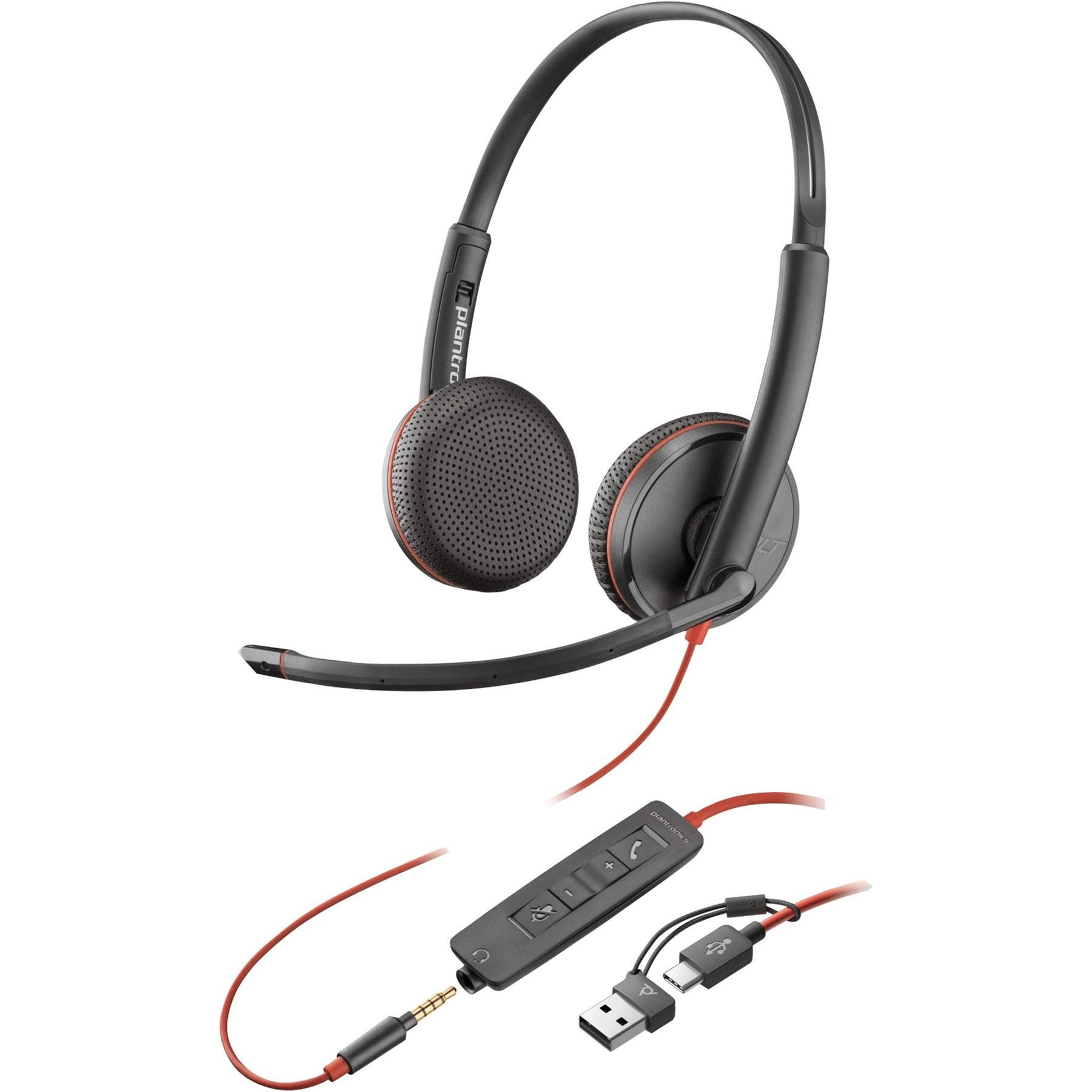 Poly Blackwire 3225 stereo USB-C headset 3,5 mm stekker USB-C/A-adapter Poly Blackwire 3225 stereo USB-C headset 3,5 mm stekker USB-C/A-adapter