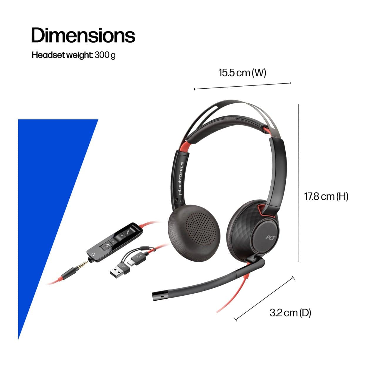 Poly Blackwire 5220 Stereo USB-C Headset with USB-A Adapter