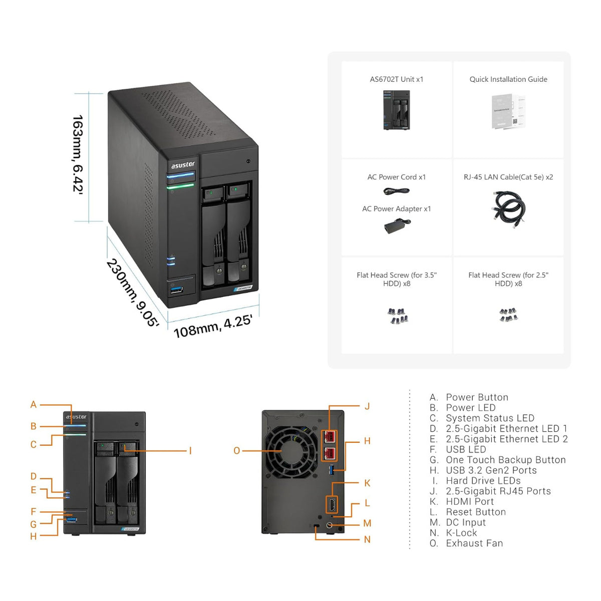 Asustor AS6702T LOCKERSTOR 2 Gen2 2-Bay NAS Enclosure 90-AS6702T00-MD30
