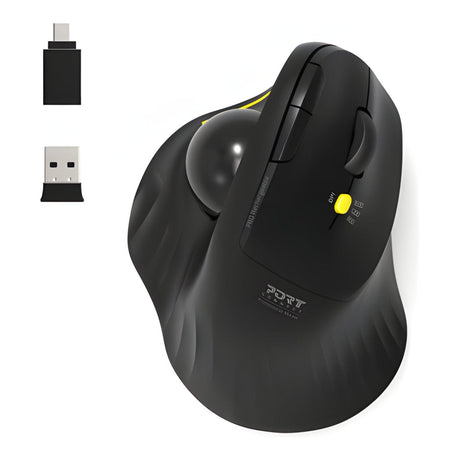 Port Designs Rechargeable Ergonomic Trackball 2.4GHz 1600 DPI Wireless Mouse Black 900719