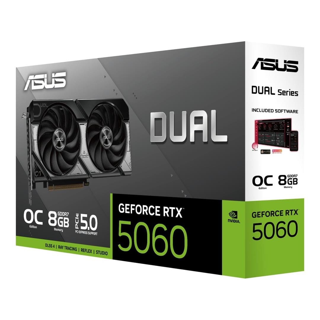 ASUS Dual GeForce RTX 5060 8GB GDDR7 OC Edition Graphics Card 90YV0N12-M0NA00