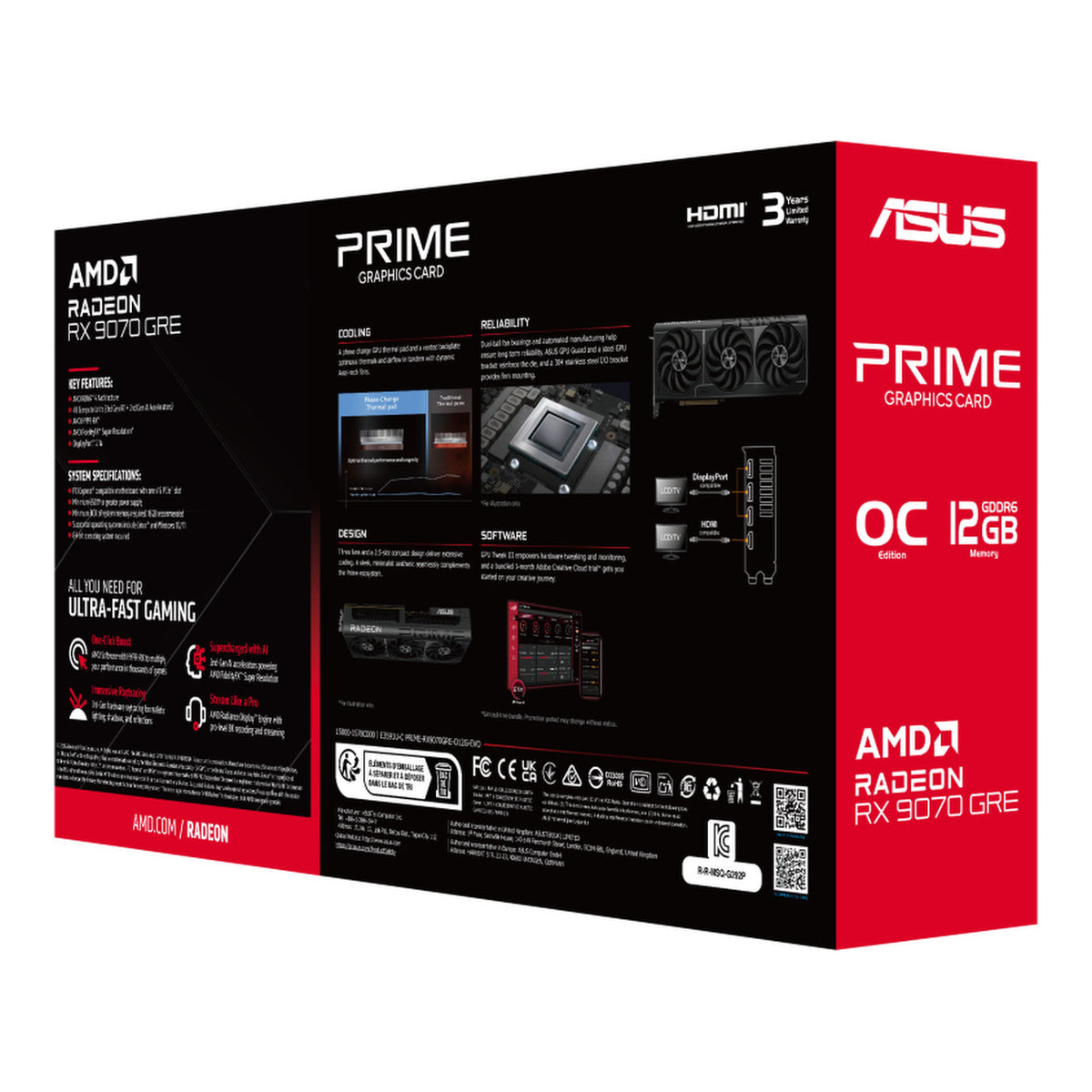ASUS Prime Radeon RX 9070 GRE EVO OC Edition 12GB GDDR6 Graphics Card 90YV0PN1-M0AA00