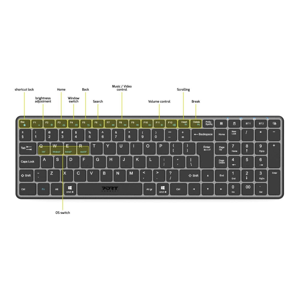 Port Designs Compact Pro Rechargeable Bluetooth Keyboard Black 911002QWI