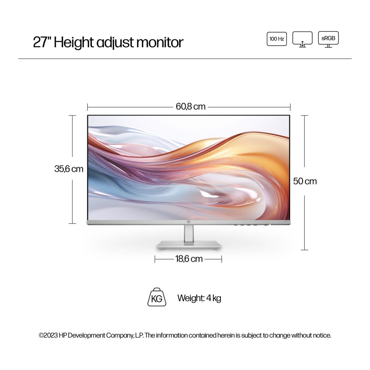 HP Series 5 527sh 27-inch 1920 x 1080p FHD 16:9 100Hz 5ms LCD IPS Height Adjust Monitor 94C50AS
