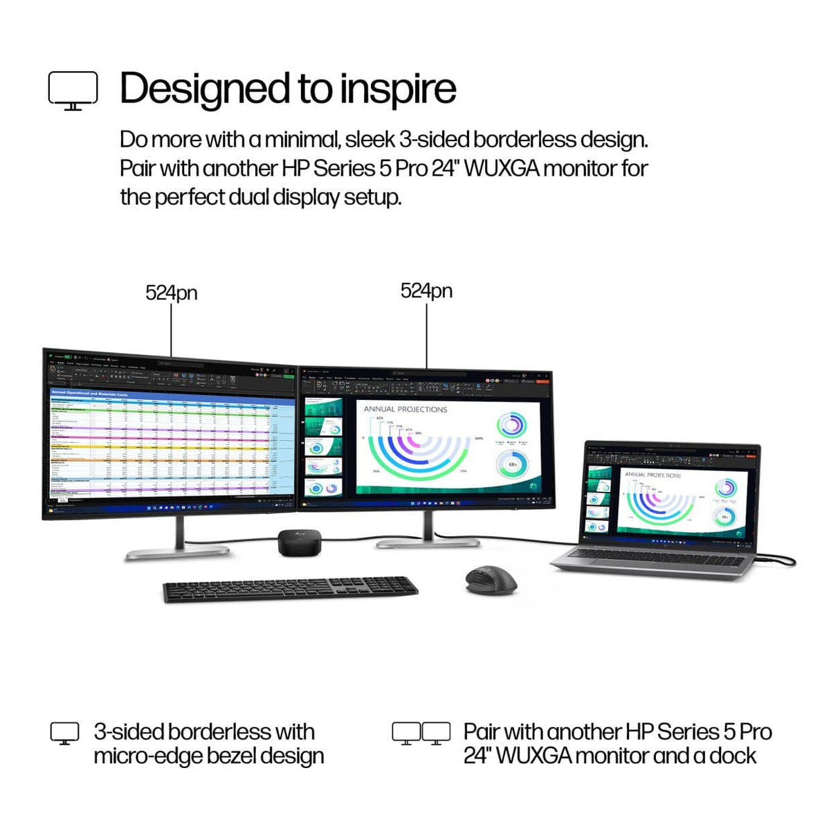 HP Series 5 Pro 524pn 24-inch 1920 x 1200p WUXGA 16:10 100Hz 5ms LED IPS Monitor 9D9A7AS
