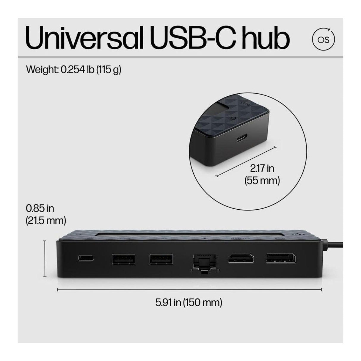 HP 7-in-1 to Type-C USB Hub with Notebook Charger Bundle 9H0H9AA