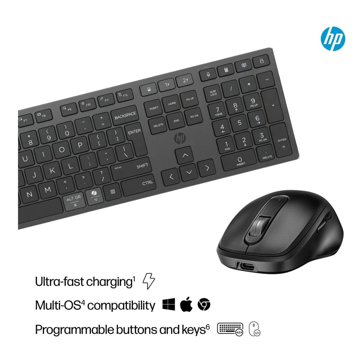 HP 725 Multi-Device Rechargeable Wireless Keyboard and Mouse Combo Black 9T5B0UT