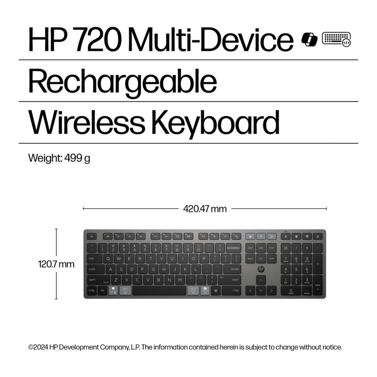 HP 720 Wireless Rechargeable Keyboard Black 9T5B1AA