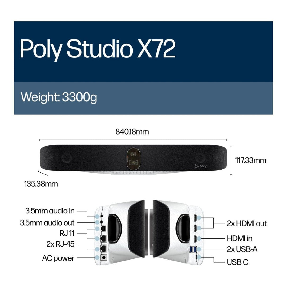 Poly Studio X72 All-In-One Video Bar with TC10 Controller Kit A4MA7AA