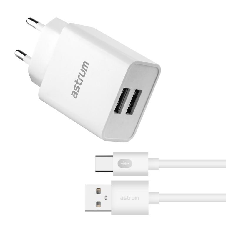 Astrum Pro U20 10W USB Wall Adapter Charger with 1m USB Type-C Cable White A92622EW