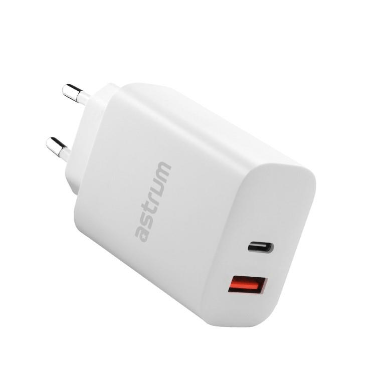 Astrum Pro Dual PD65 65W USB-A and USB Type-C Wall Adapter Charger White A92661EW