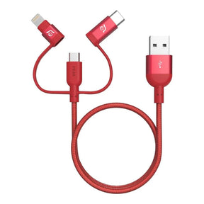 Adam Elements PeAk II Trio 3-in-1 USB to Lightning Braided Cable 30cm Red ACBAD30TMBRPRD