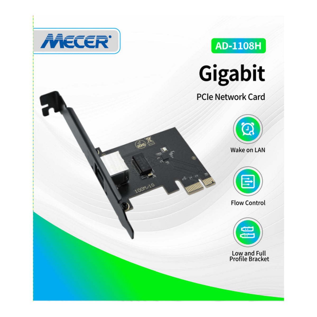 Mecer 8111H PCIe 100/1000TX Gigabit Ethernet Card with LP Bracket AD-1108H