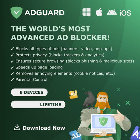 AdGuard Ad Blocker Family 9 Device Lifetime Subscription Download