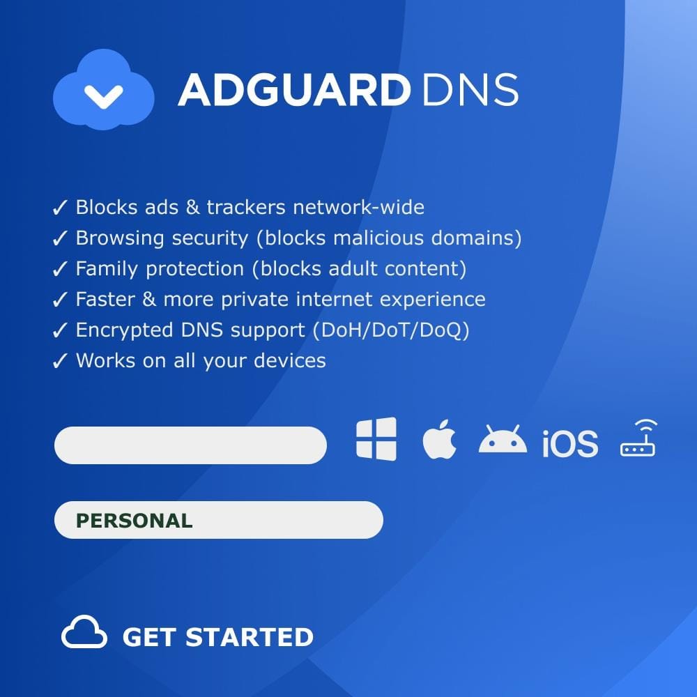 AdGuard DNS Personal 20 Device 1-Month Subscription Download