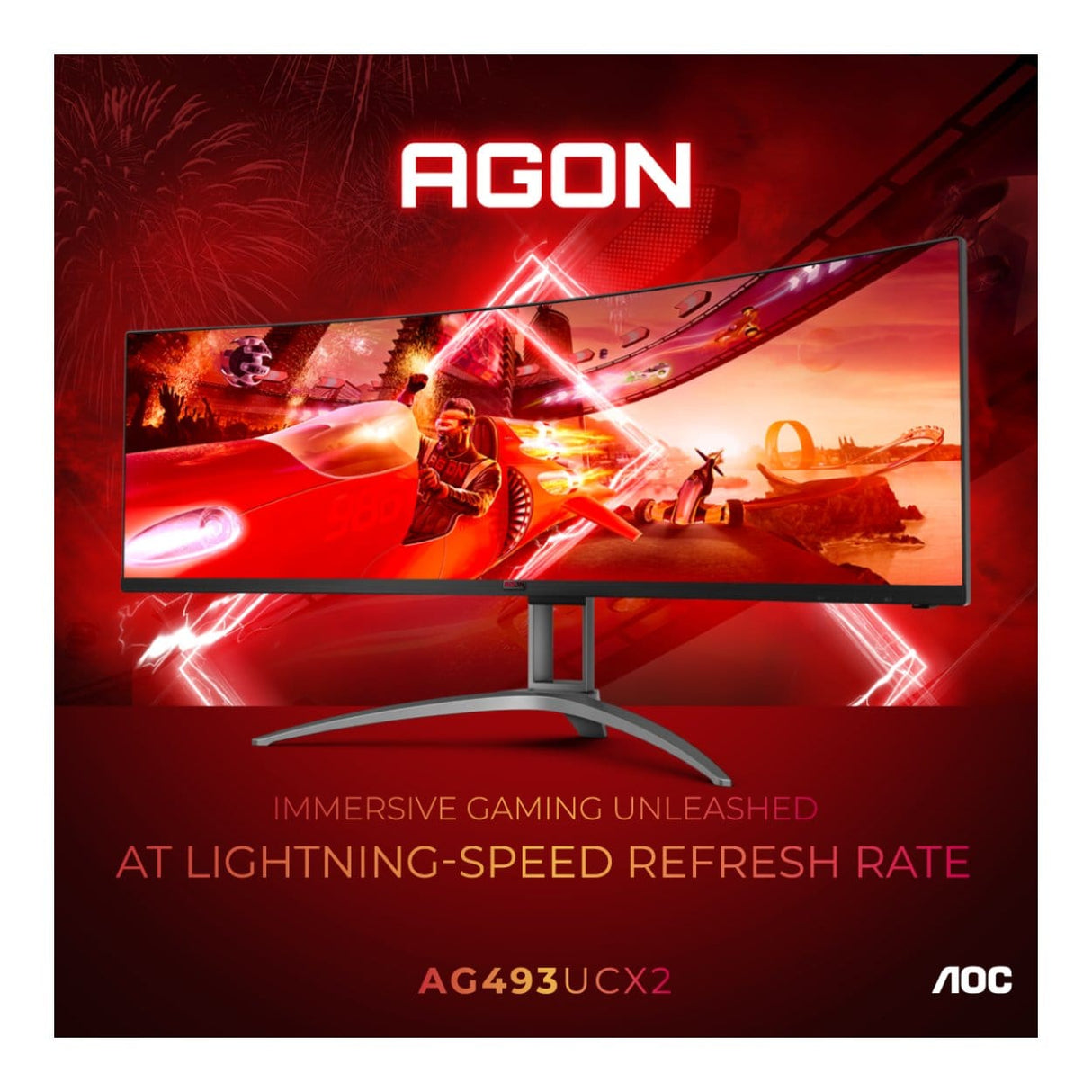 AOC AGON AG493UCX2 48.8-inch 5120 x 1440px Dual-QHD 32:9 165Hz 1ms Freesync Premium Pro WLED VA Curved Gaming Monitor