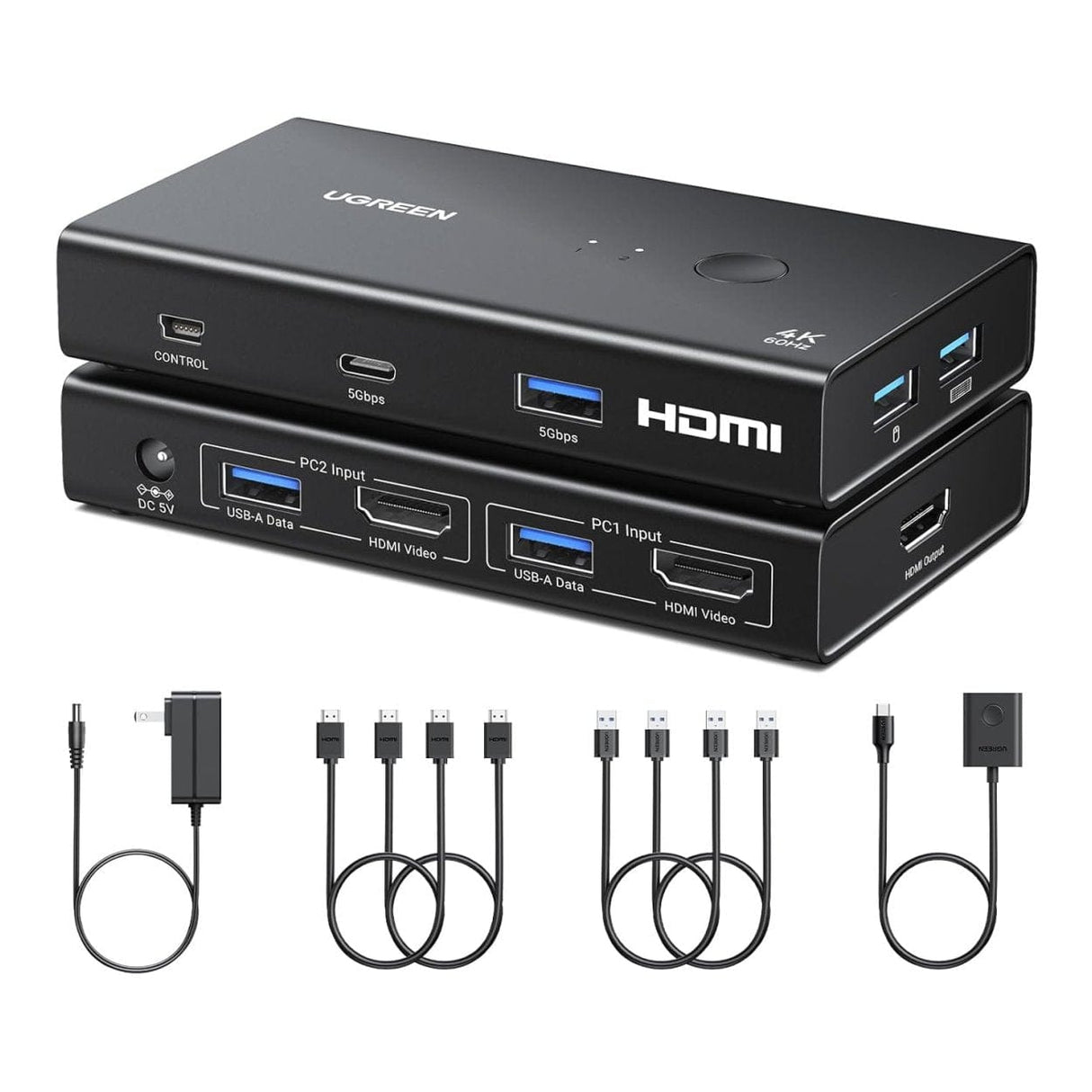 Ugreen 2-in-1 HDMI KVM 4-ports 4K@60Hz Switch Black AK502-45452