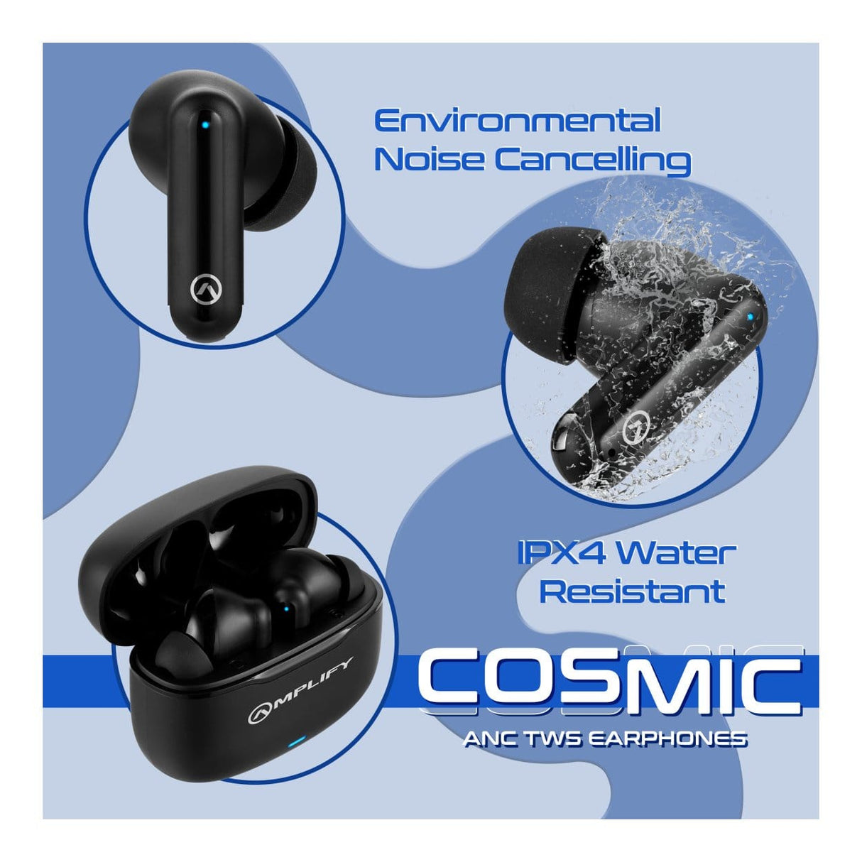 Amplify Cosmic Series ANC Wireless Earbuds Black AM-1092-BK