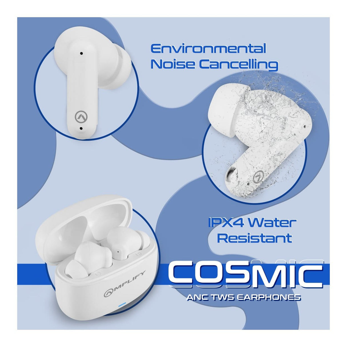 Amplify Cosmic Series ANC Wireless Earbuds White AM-1092-WT