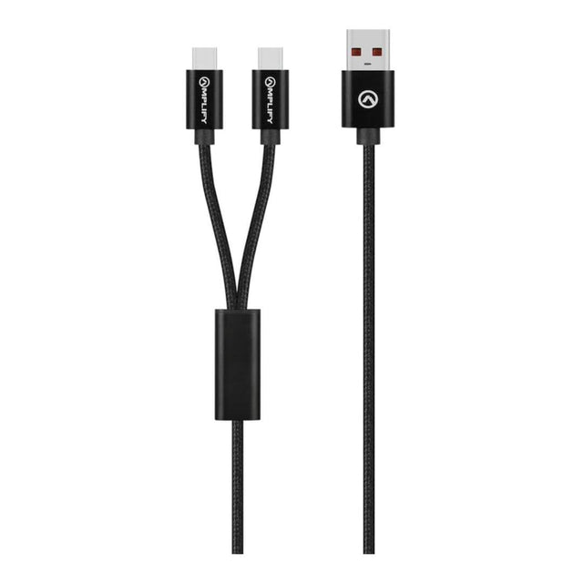Amplify 1.2m Linked Series 60W USB to 2x USB-C Braided Cable Black AM-30005-BK