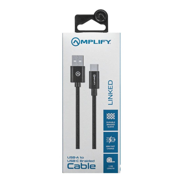 Amplify 1.2m Linked Series USB-A to USB-C Braided Cable Black AM-30007-BK