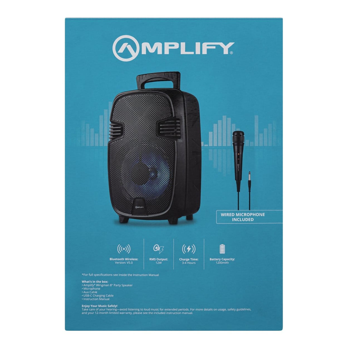Amplify Wingman Series 8 Party Speaker with Microphone Black AM-3906-8(V1)