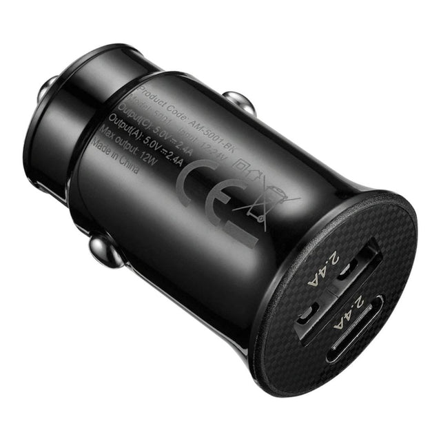 Amplify Voltix Series 12W Dual USB and USB-C Car Charger AM-5001-BK