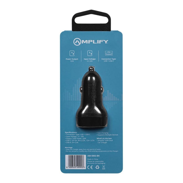 Amplify Volto Series 32W Dual Car Charger Black AM-5002-BK
