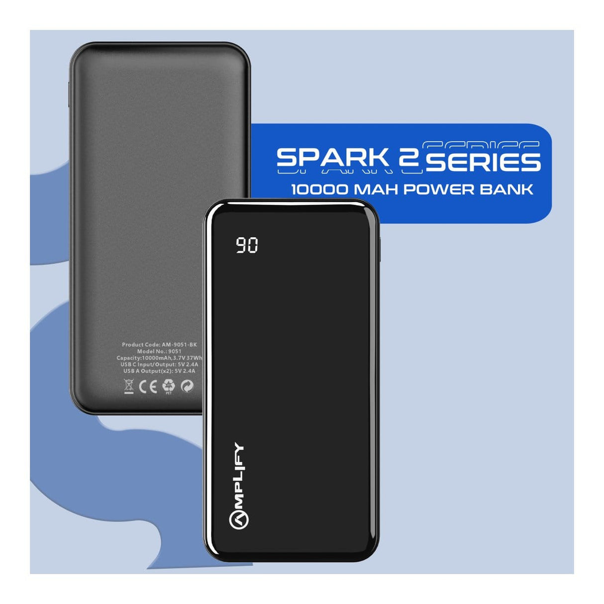 Amplify Spark 2 Series 10000mAh Powerbank Black AM-9051-BK