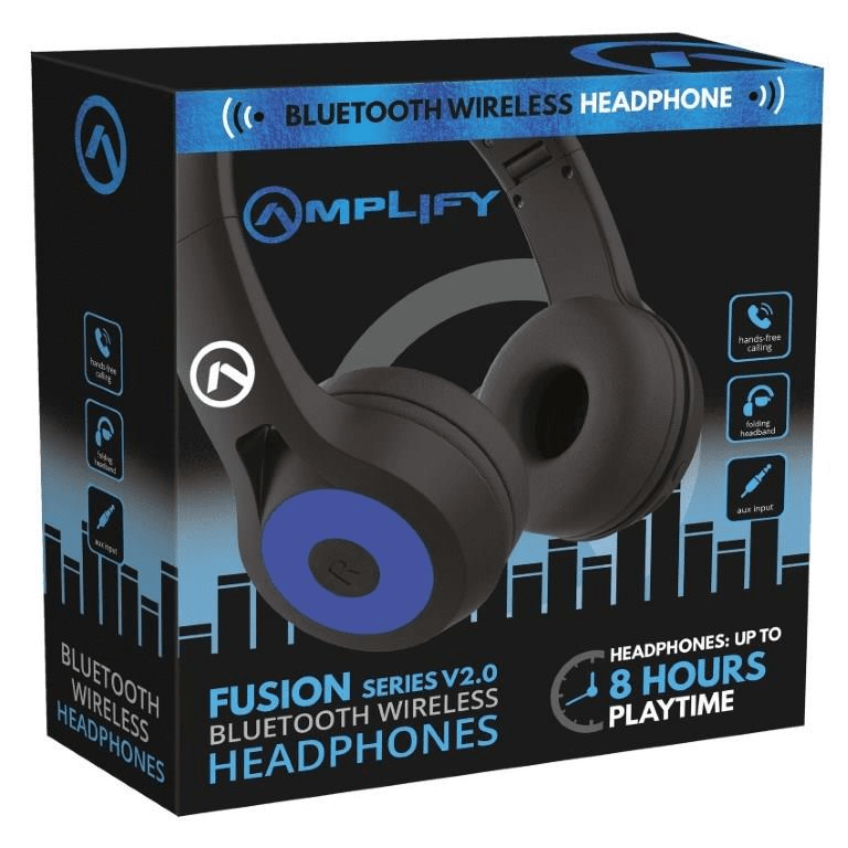Amplify Fusion Series V2 Bluetooth Headphones Black Blue AMP-2011-BKBL(V2)