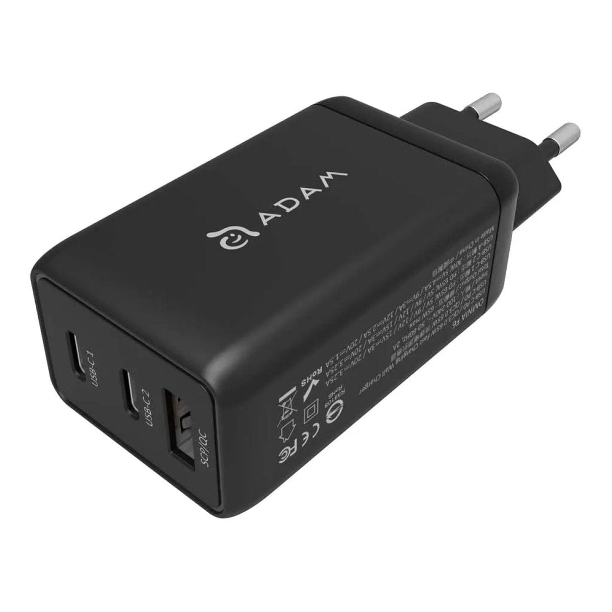 Adam Elements OMNIA F6 3-in-1 65W Wall Charger with Type-C Cable 2m Black APAADF6EUBK
