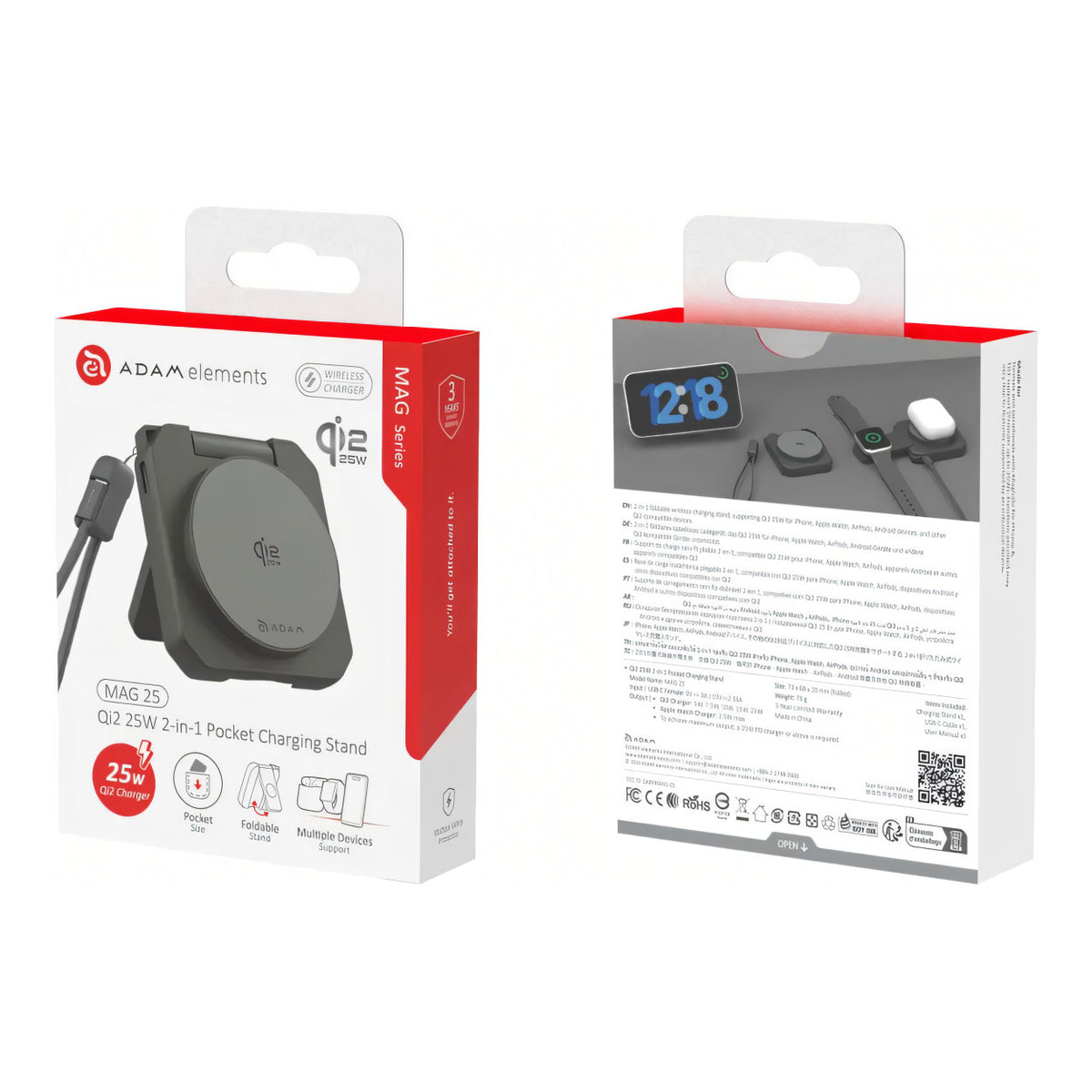 Adam Elements MAG 25 Qi2 25W 2-in-1 Pocket Charging Stand - Grey APAADMAG25GY