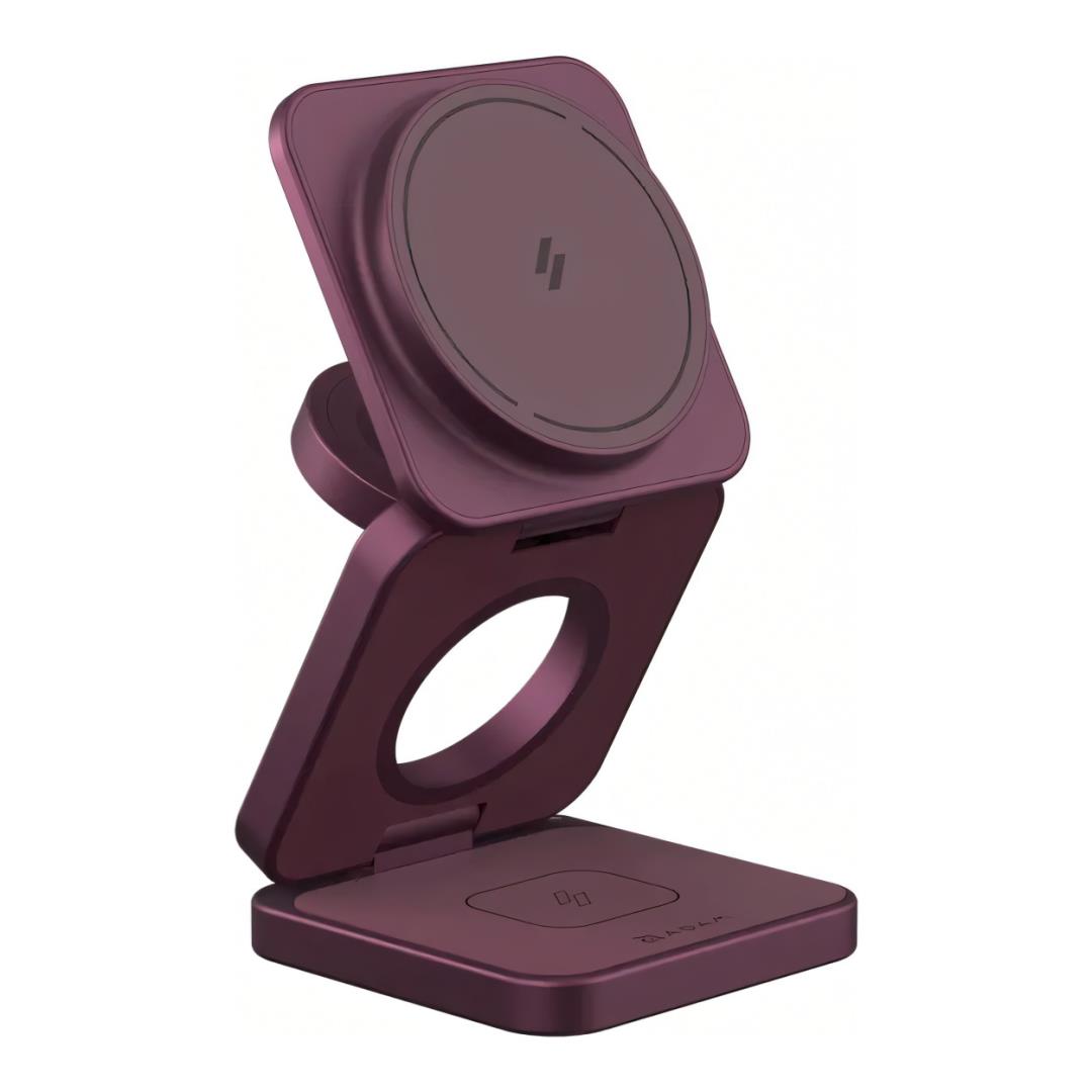 Adam Elements Mag 3 Ultra Qi2 3-in-1 Foldable Charging Station - Burgandy APAADMAG3ULBG