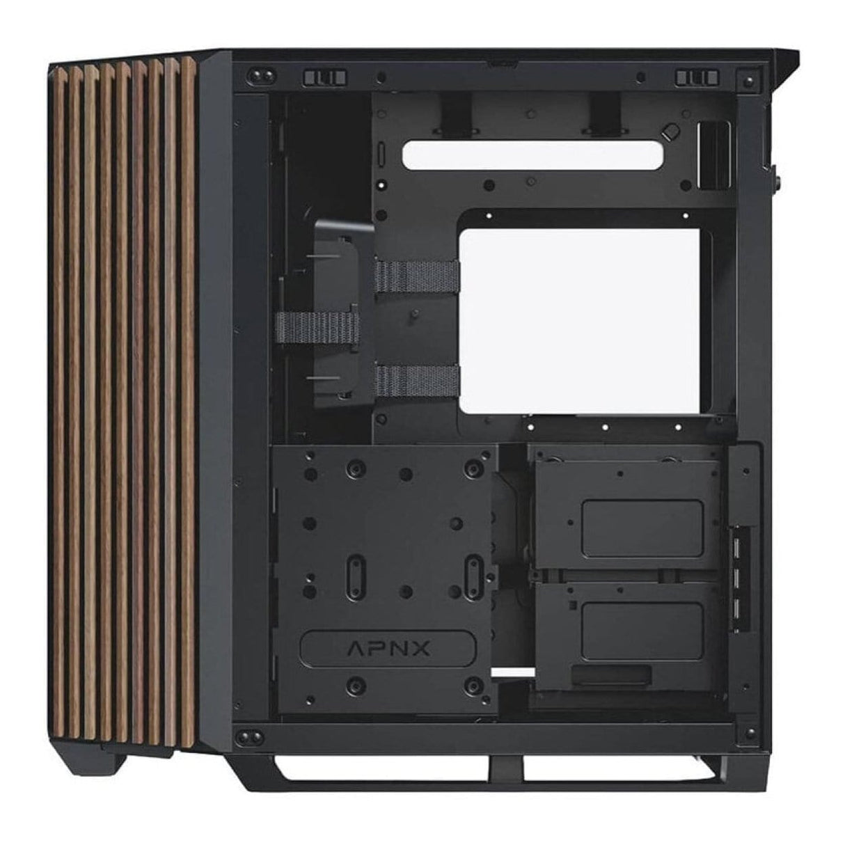 APNX V1 Dual-Chamber Mid-Tower ATX Gaming PC Case - Black/Wood APCM-VI01103.11