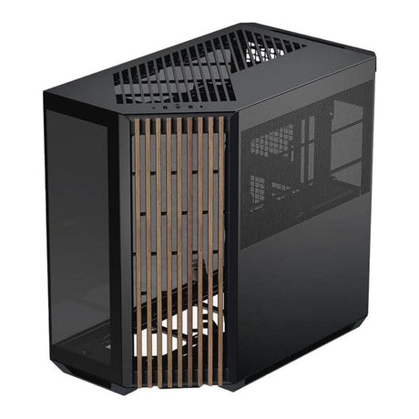 APNX V1 Dual-Chamber Mid-Tower ATX Gaming PC Case - Black/Wood APCM-VI01103.11