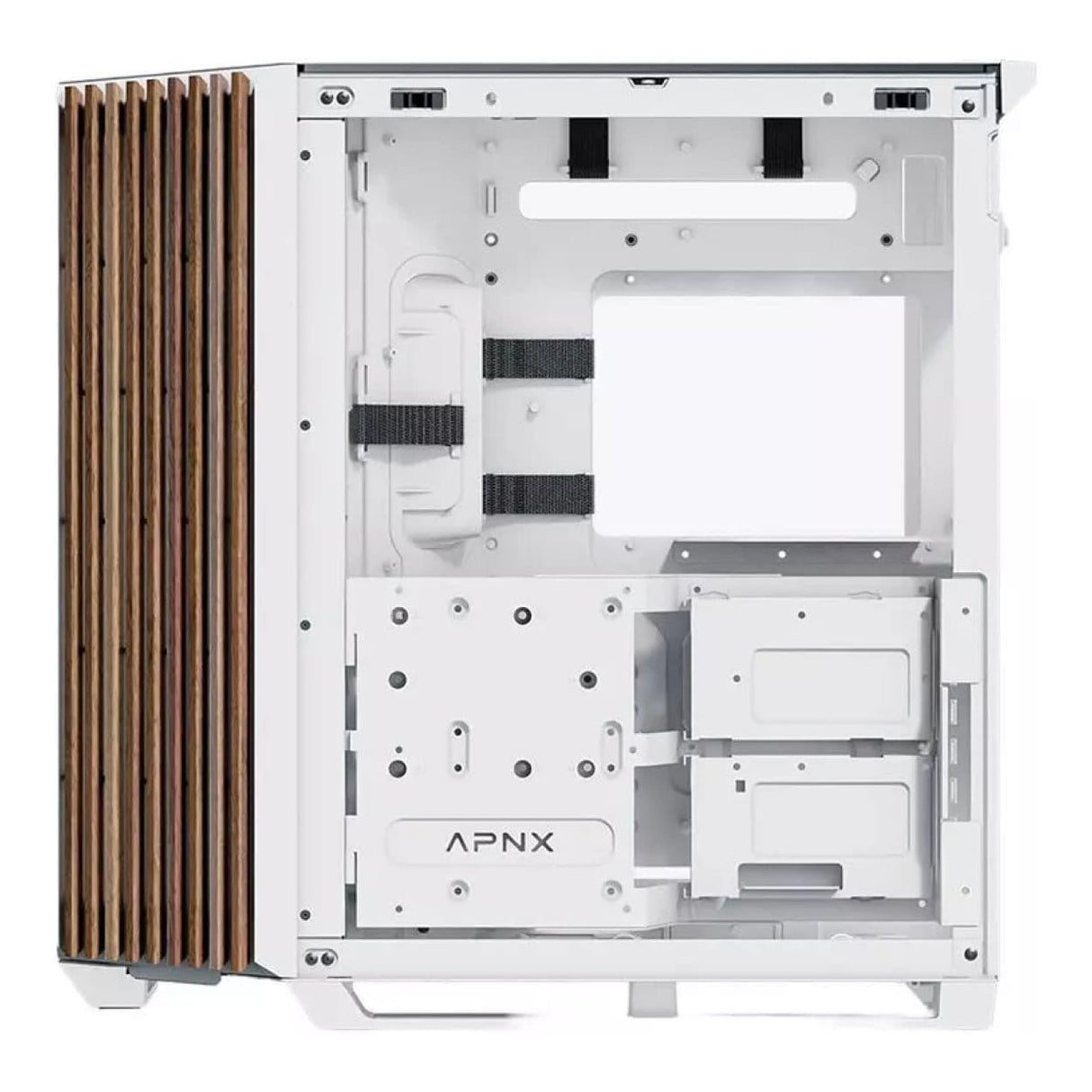 APNX V1 Dual-Chamber Mid-Tower ATX Gaming PC Case - White/Wood APCM-VI01103.21