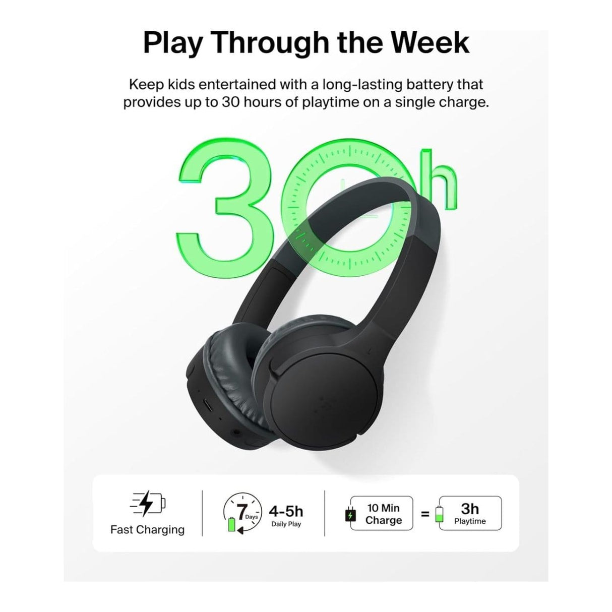 Belkin Soundform Mini Kids Wireless Headphones Black with Case AUD001HQBKV3CS