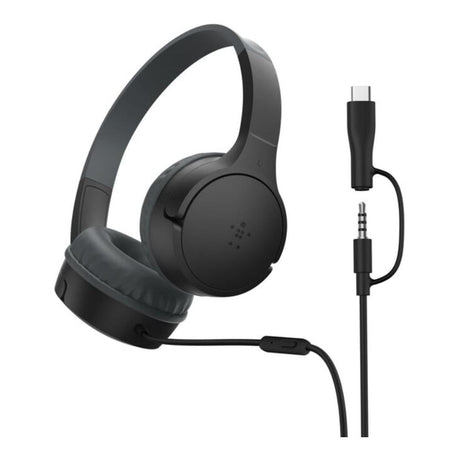 Belkin SoundForm 3.5mm Mini Wired On-Ear USB-C Headphones for Kids Black AUD010HQBK